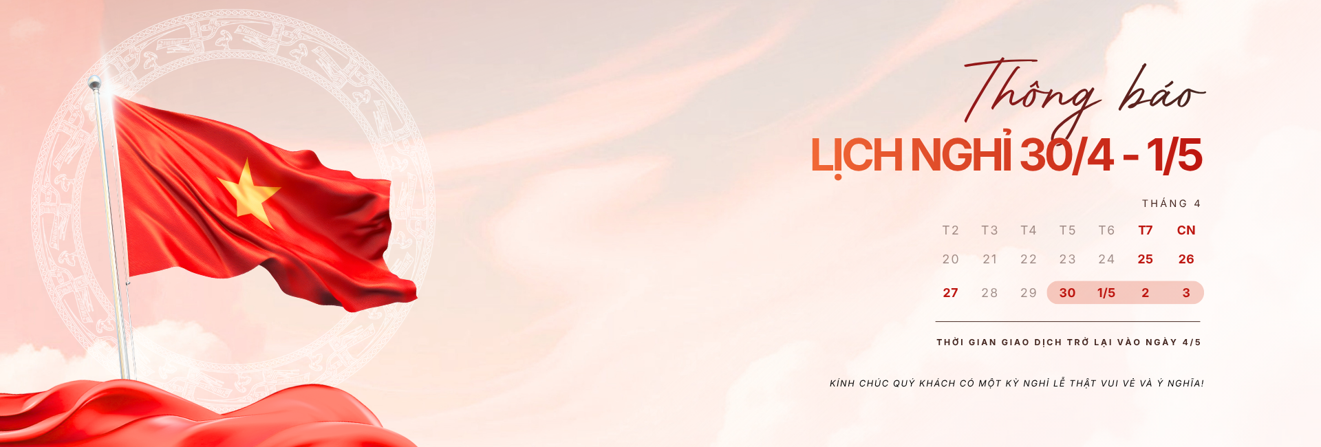 Banner nghỉ lễ 30/4 - 1/5